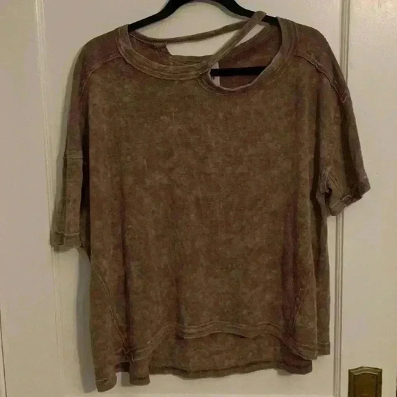 FREE PEOPLE We The Free Alex Tee, Cutouts, Rust Burgundy, Womens Size Small - Picture 2 of 10